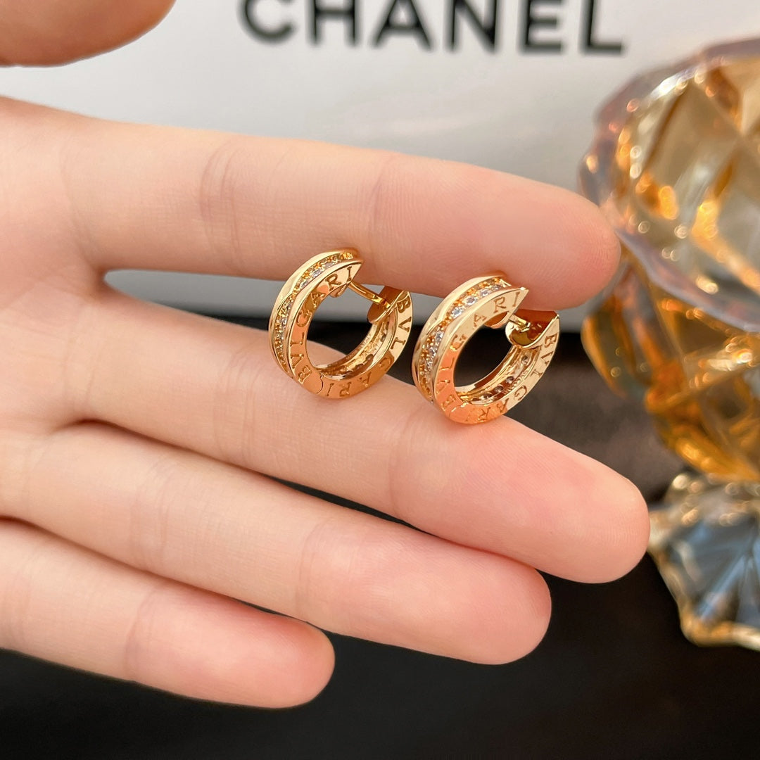 Bvlgari Zero 1 Cubic Zirconia Paved Mini Pink Gold Earrings