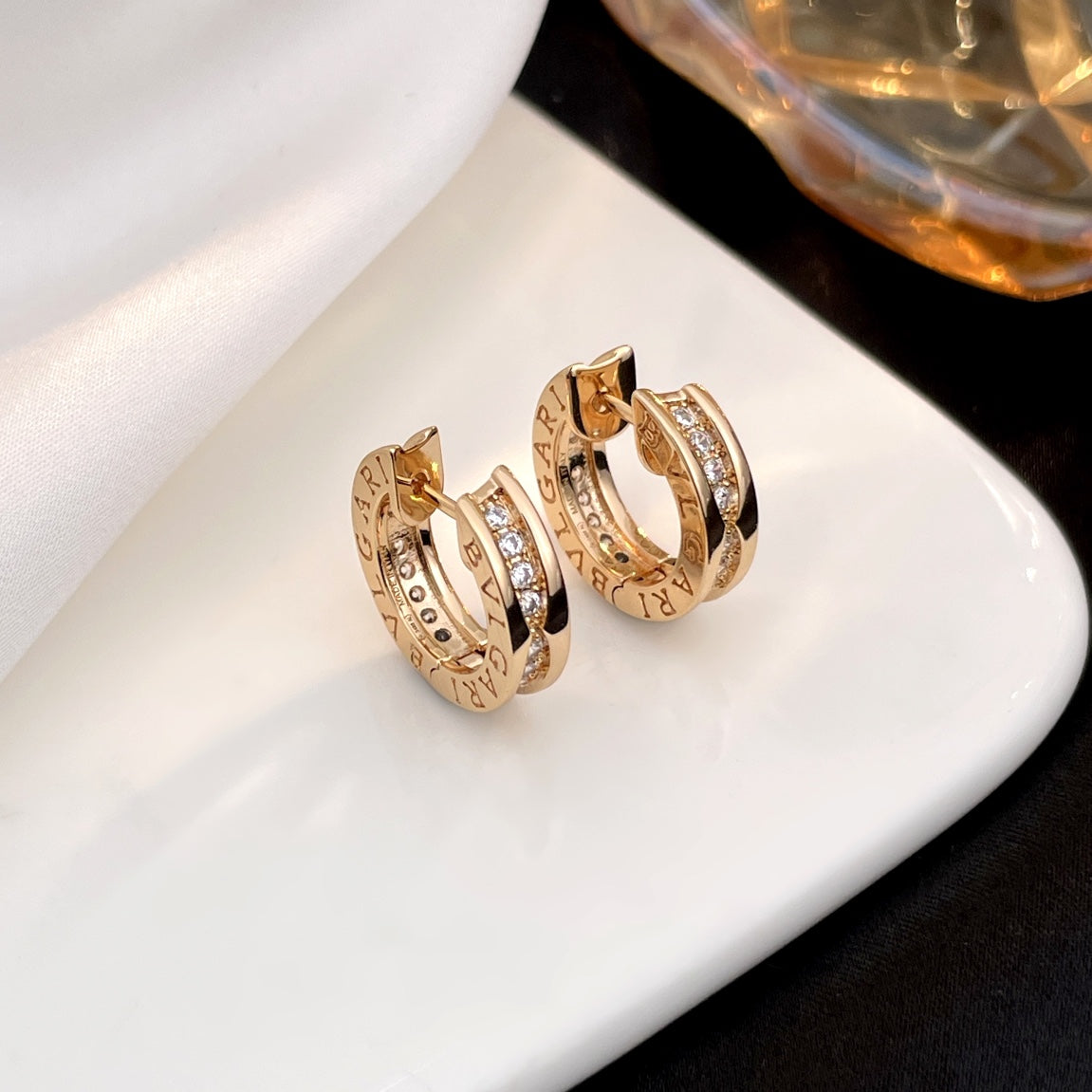 Bvlgari Zero 1 Cubic Zirconia Paved Mini Pink Gold Earrings