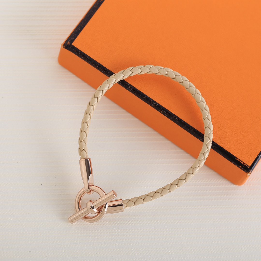 Hermes Glenan Pink Gold Leather Bracelet