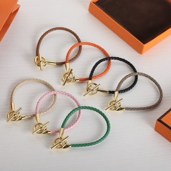 Hermes Glenan Gold Leather Bracelet