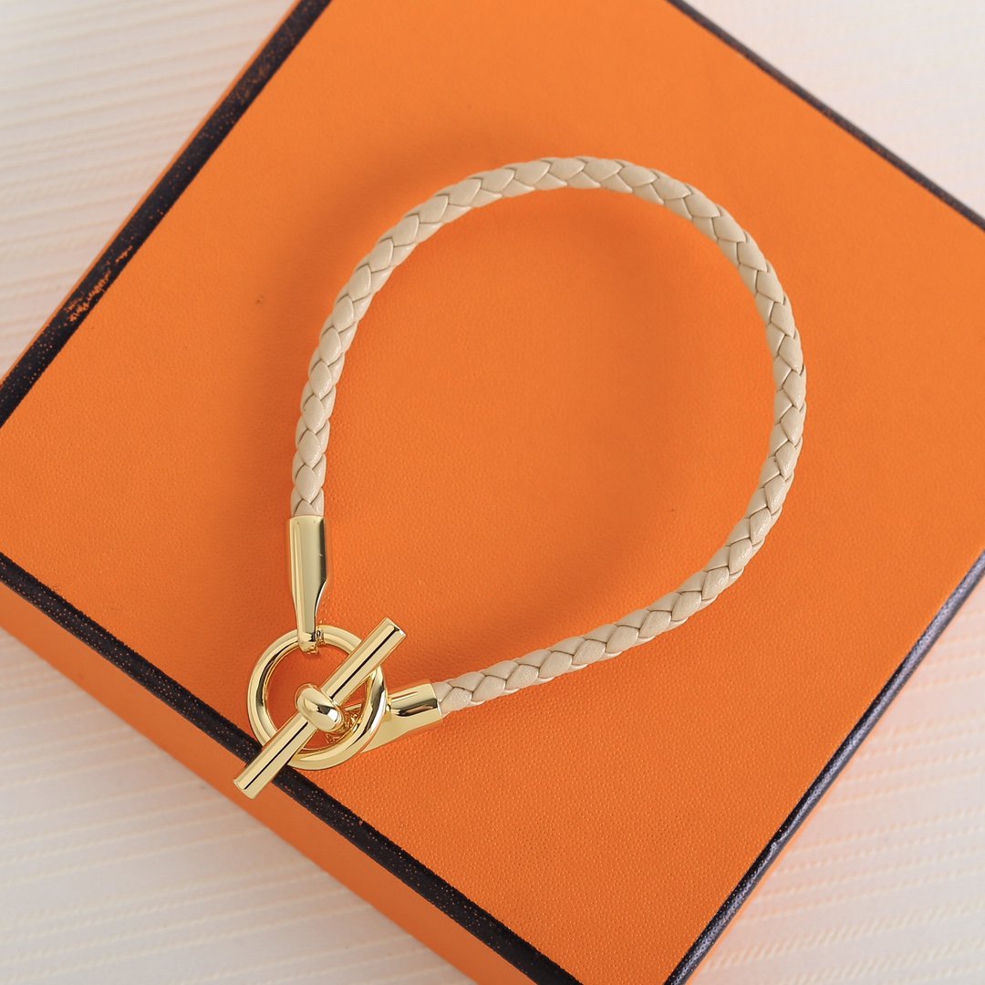 Hermes Glenan Gold Leather Bracelet