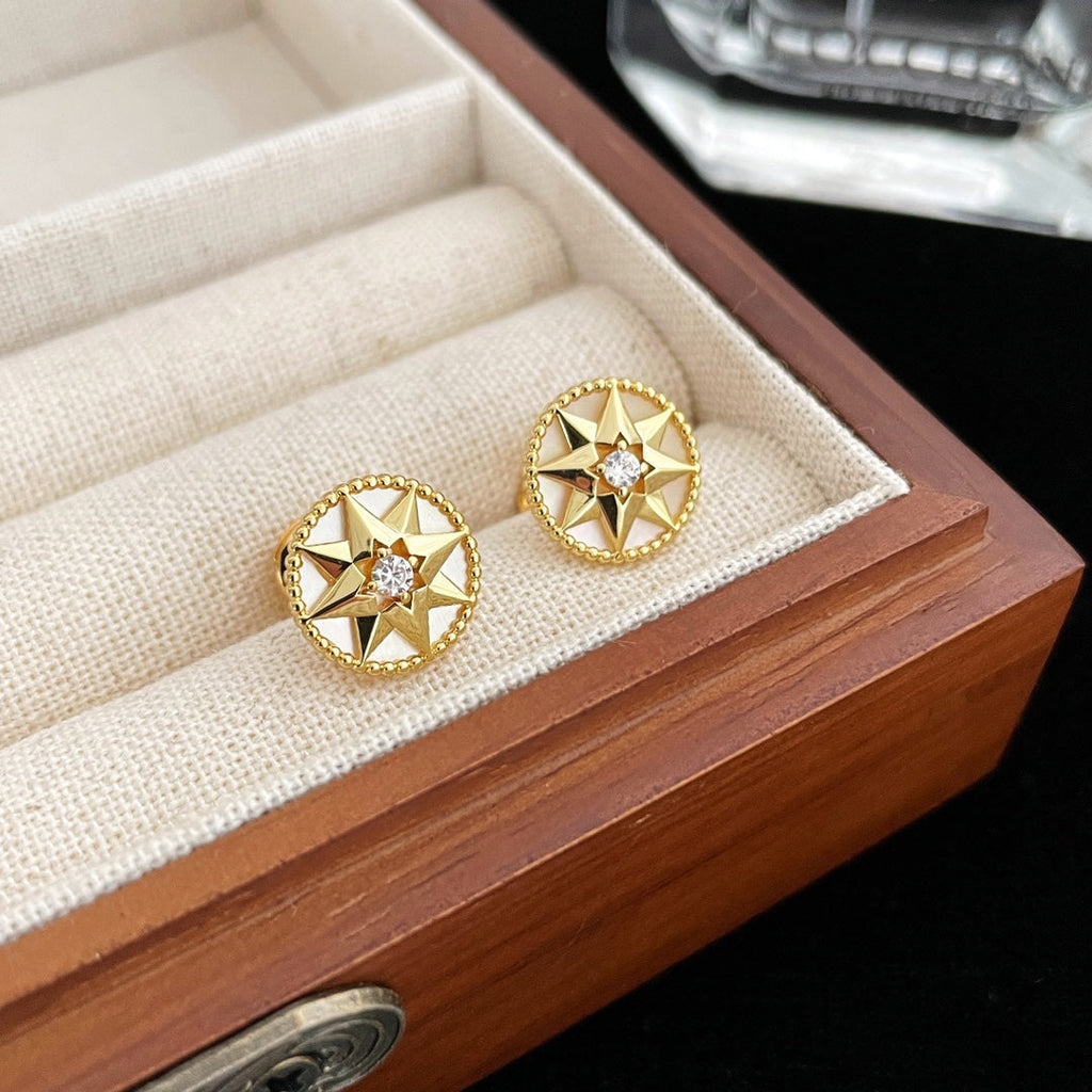 Dior Rose de Vents Gold Cubic Zirconia Stud Earrings