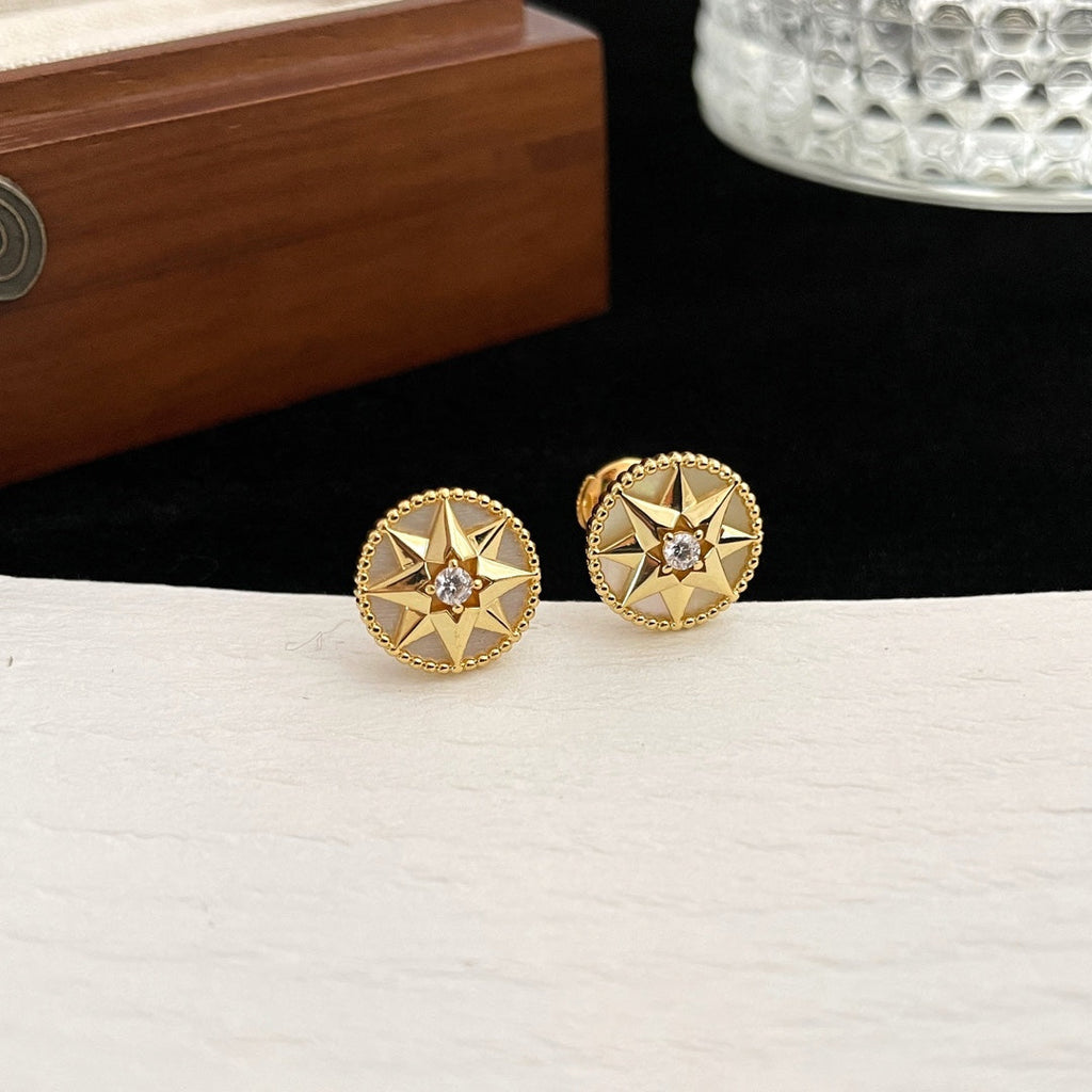 Dior Rose de Vents Gold Cubic Zirconia Stud Earrings