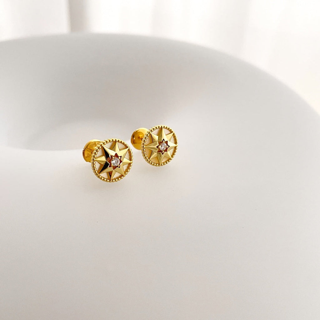 Dior Rose de Vents Gold Cubic Zirconia Stud Earrings
