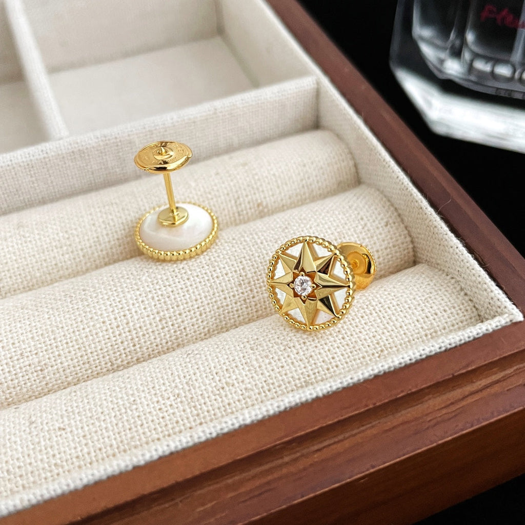 Dior Rose de Vents Gold Cubic Zirconia Stud Earrings