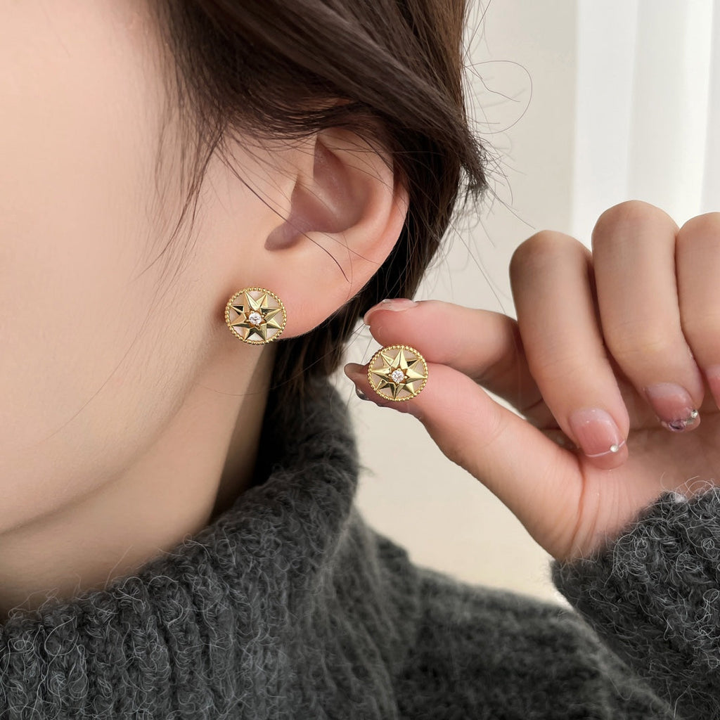Dior Rose de Vents Gold Cubic Zirconia Stud Earrings