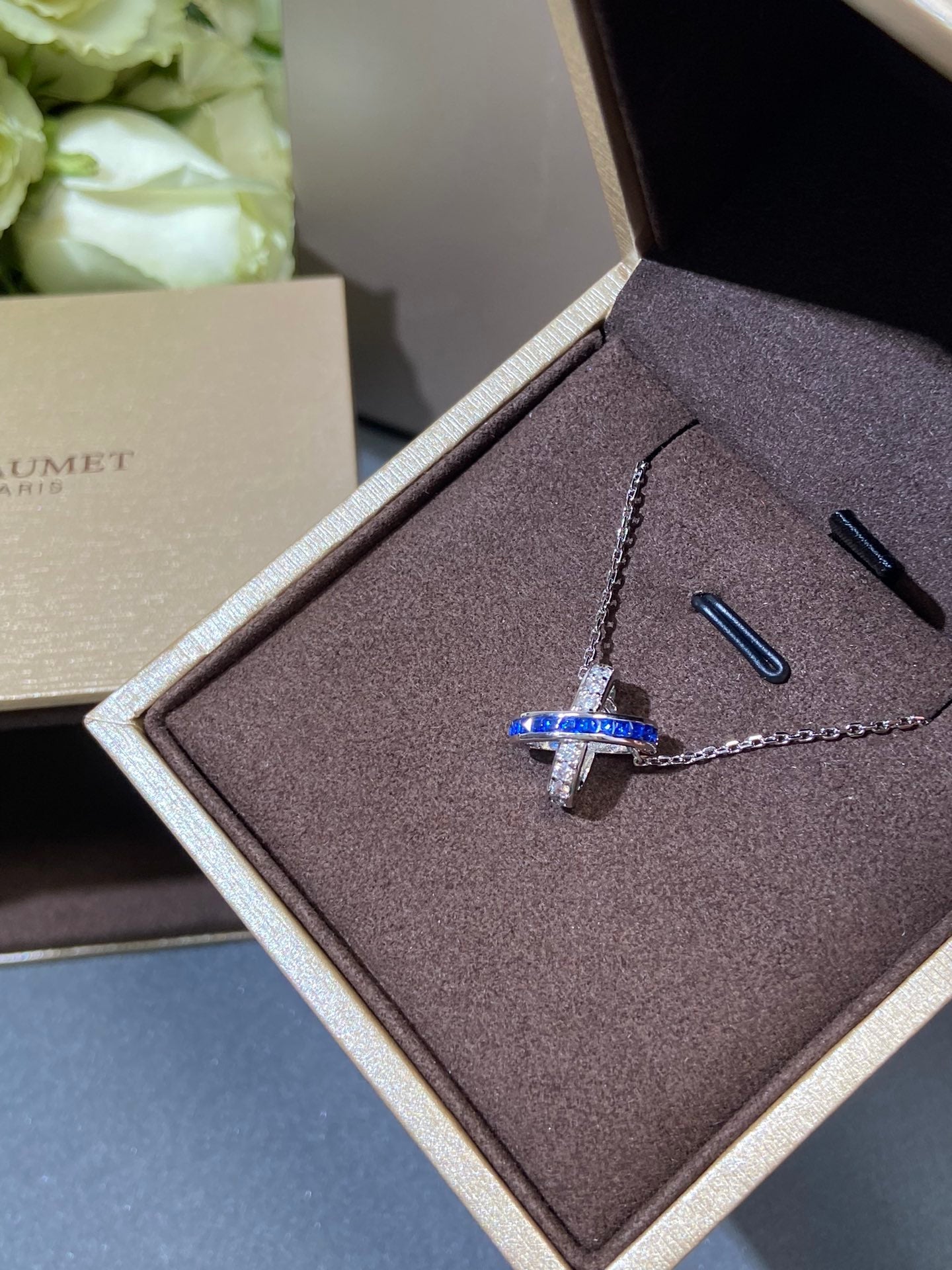 Chaumet Liens Silver Blue Cubic Zirconia Necklace