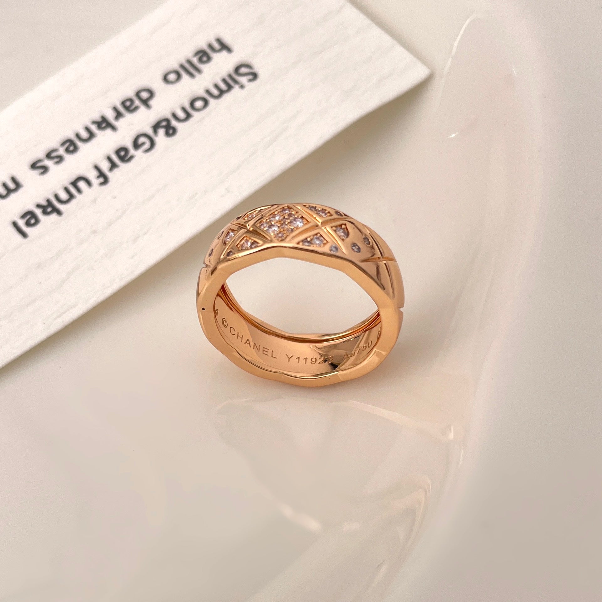 Chanel Crush Ring 6.8MM Gold Cubic Zirconia Quilted