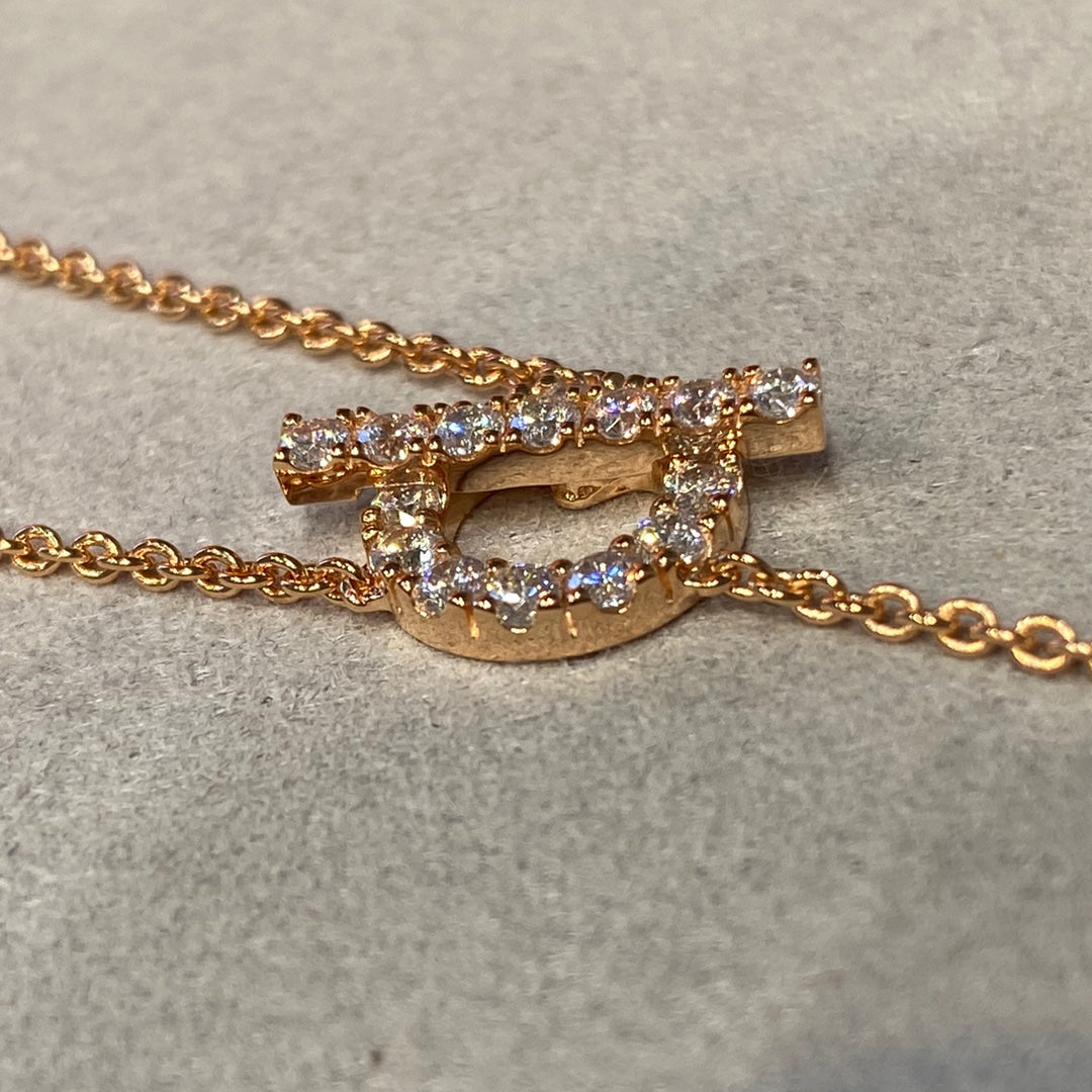 Hermes Finesse Pink Gold Cubic Zirconia Necklace
