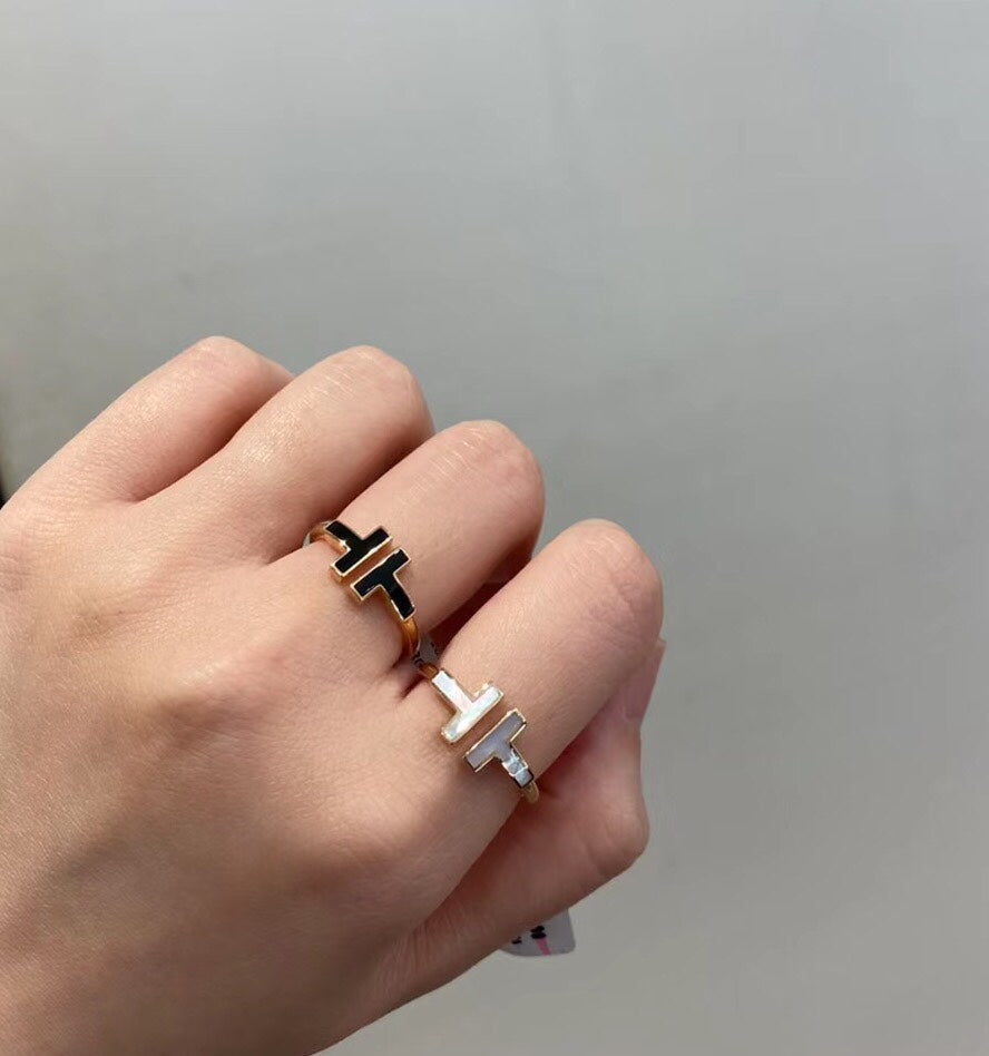Tiffany T Small Onyx Pink Gold Ring