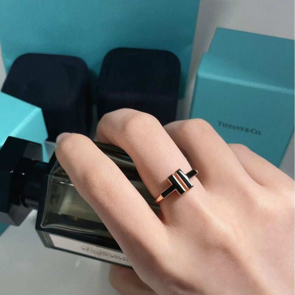 Tiffany T Small Onyx Pink Gold Ring