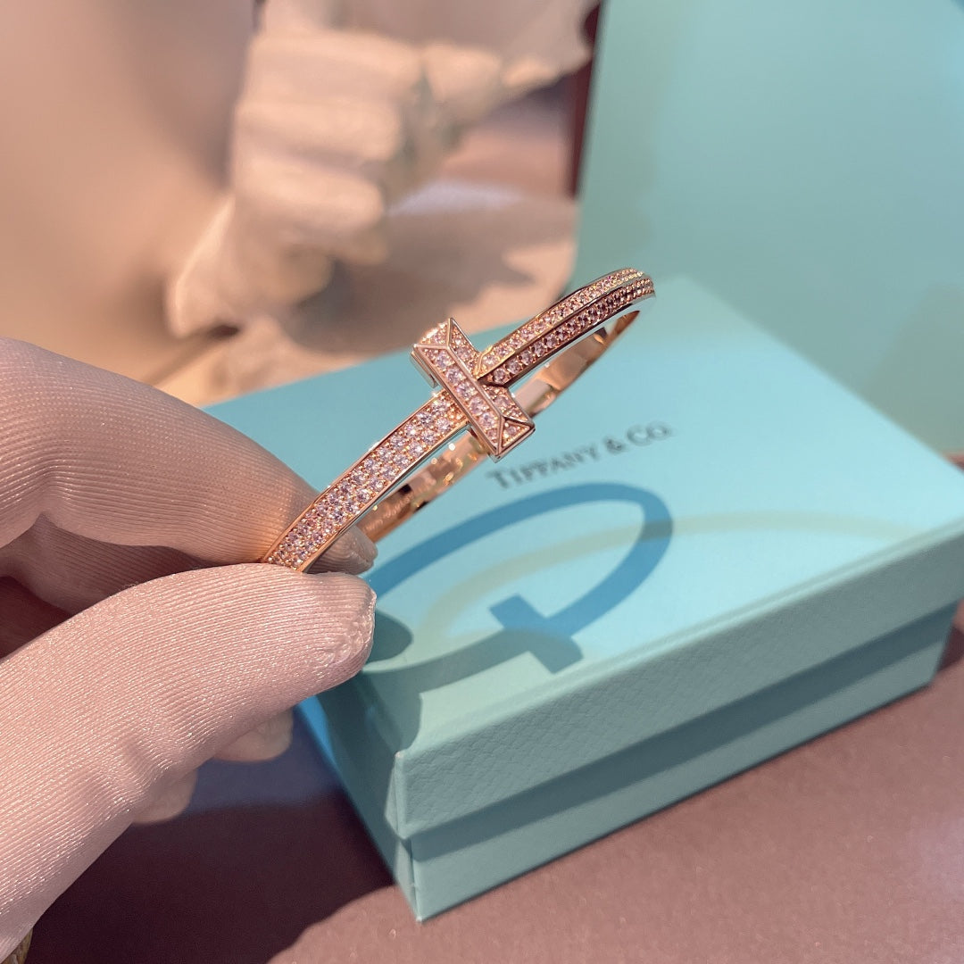 Tiffany T1 Wide Hinged Bangle Cubic Zirconia Paved Bracelet