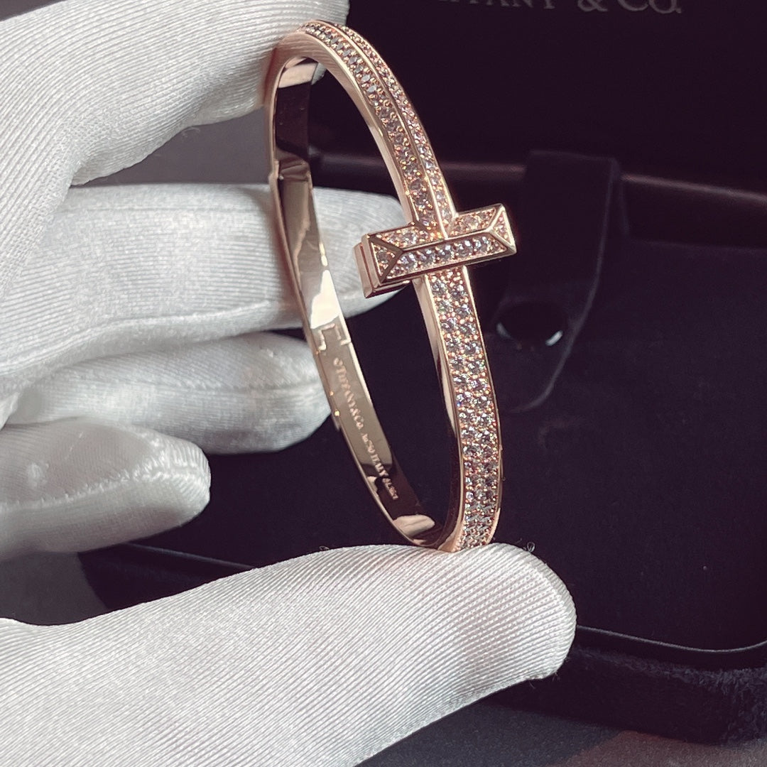 Tiffany T1 Wide Hinged Bangle Cubic Zirconia Paved Bracelet