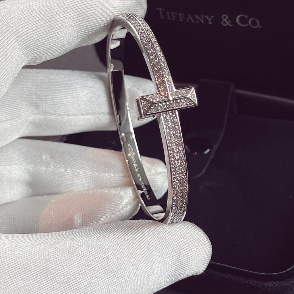Tiffany T1 Wide Hinged Bangle Cubic Zirconia Paved Bracelet