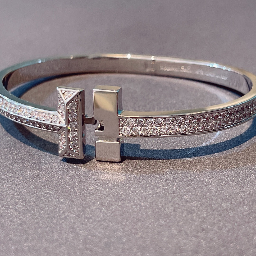 Tiffany T1 Wide Hinged Bangle Cubic Zirconia Paved Bracelet