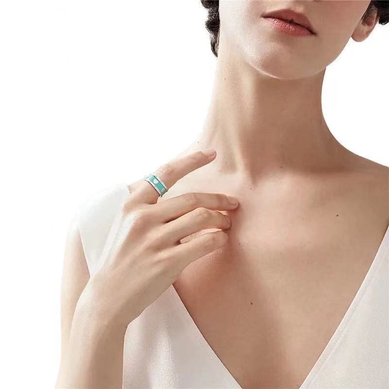 Tiffany Heart Blue Enamel Silver Ring
