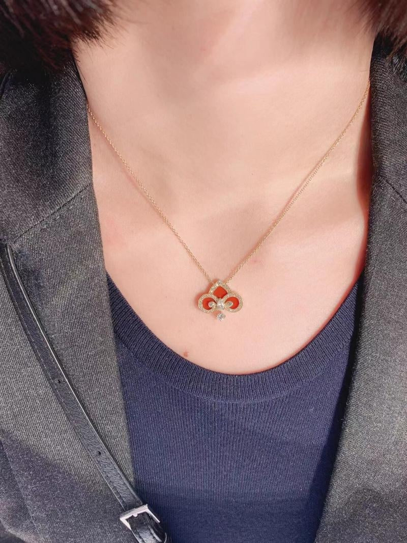 Tiffany Fleur de Lis Pink Gold Cubic Zirconia Necklace