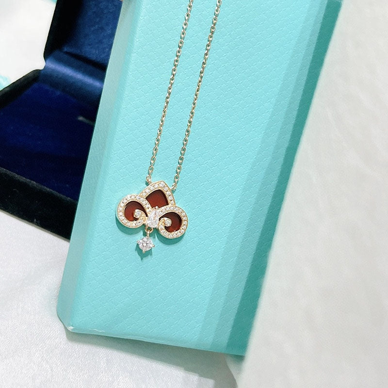 Tiffany Fleur de Lis Pink Gold Cubic Zirconia Necklace