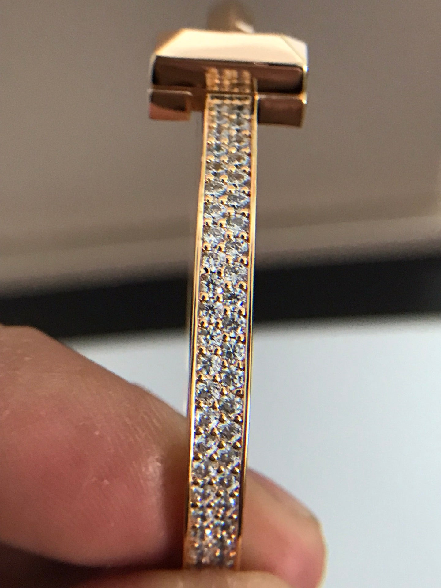Tiffany T1 Wide Cubic Zirconia Hinged Bangle Pink Gold