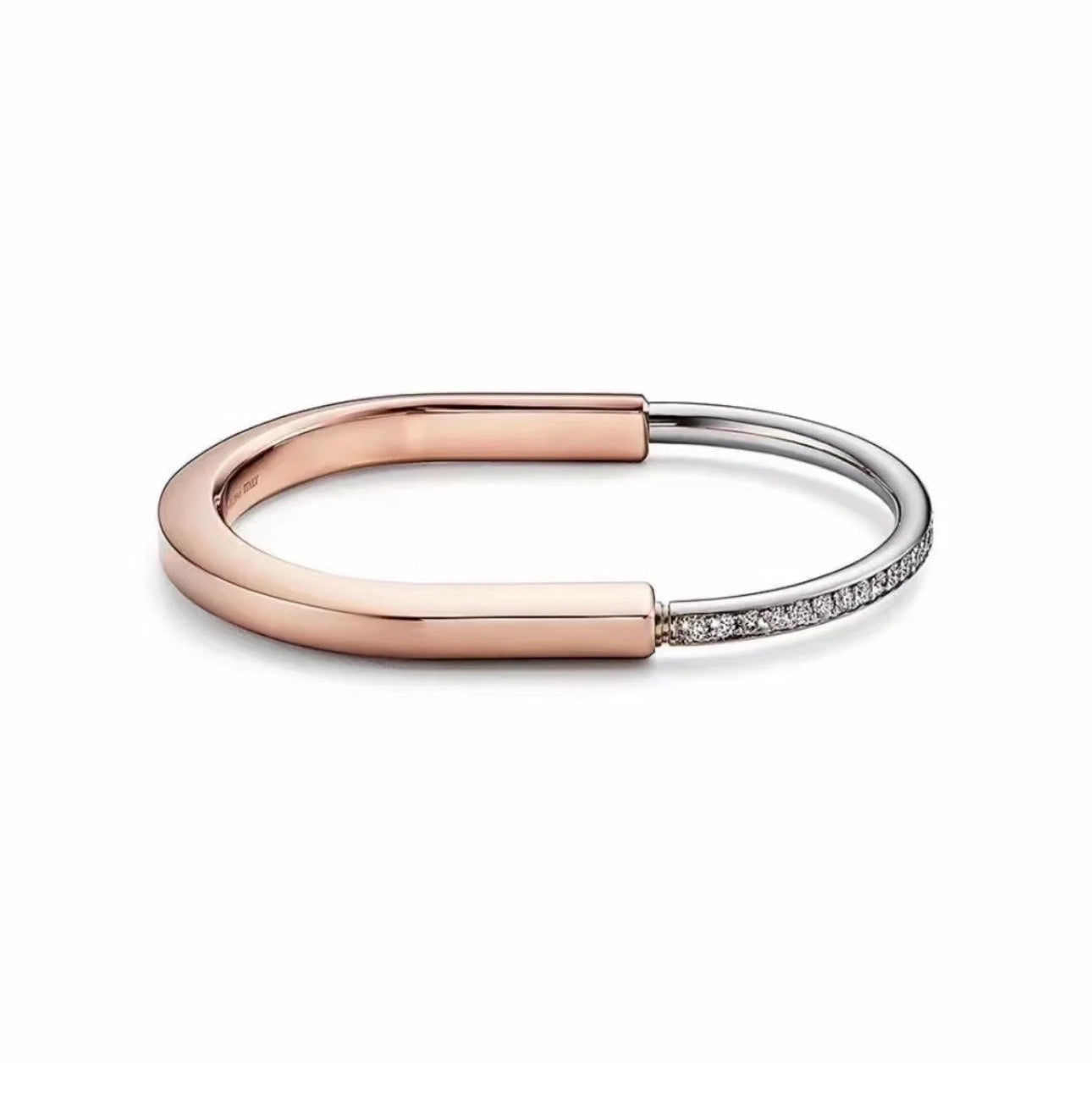 Tiffany Lock Pink Gold Silver Cubic Zirconia Bracelet