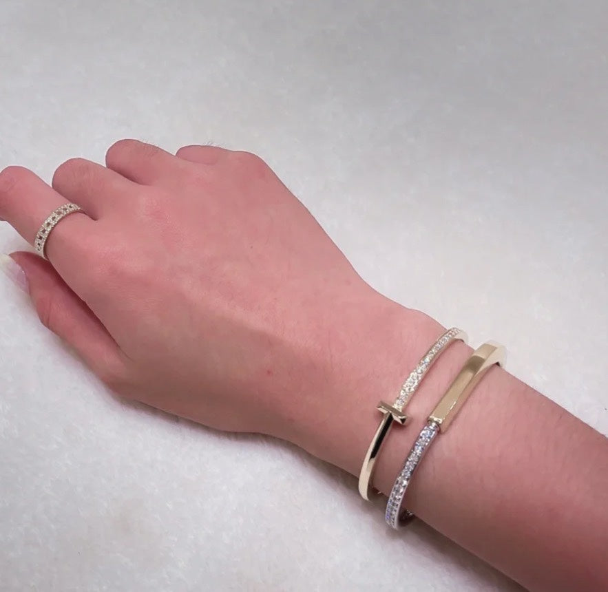 Tiffany Lock Pink Gold Silver Cubic Zirconia Bracelet