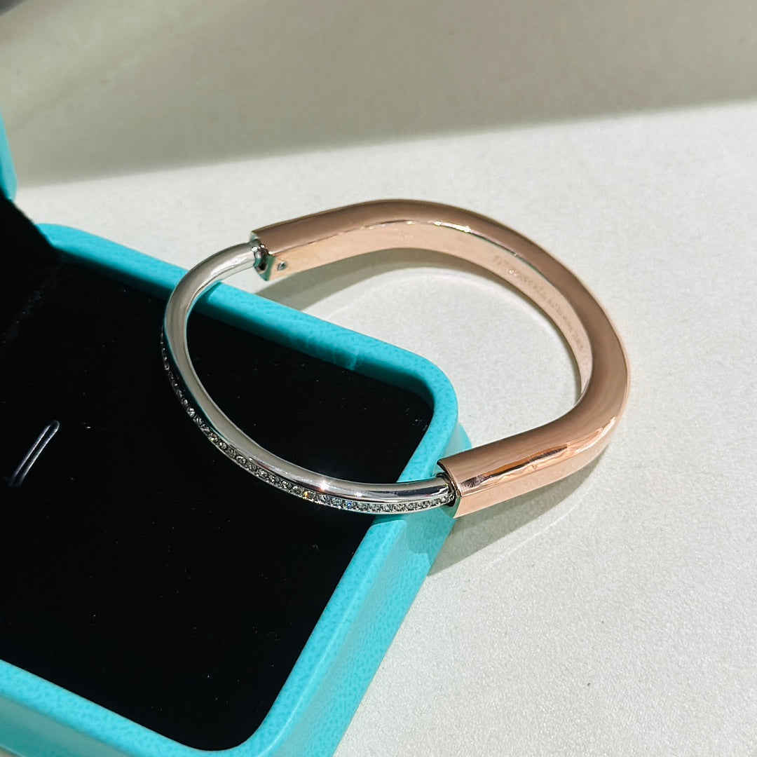 Tiffany Lock Pink Gold Silver Cubic Zirconia Bracelet