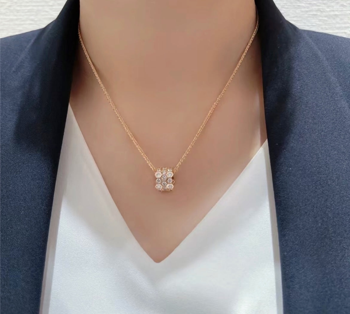 Chaumet Bee Love Cubic Zirconia Paved 3 Row Necklace