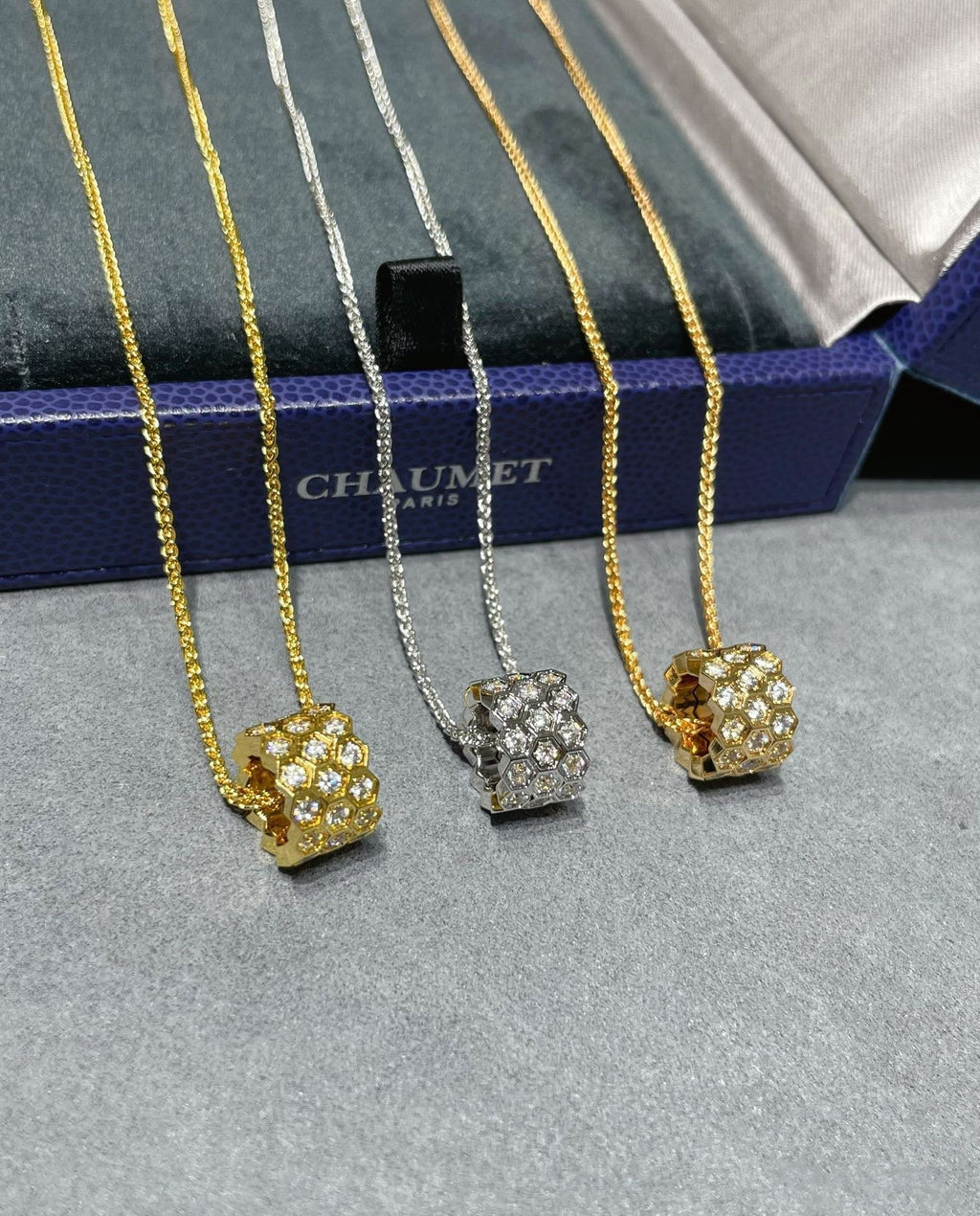 Chaumet Bee Love Cubic Zirconia Paved 3 Row Necklace