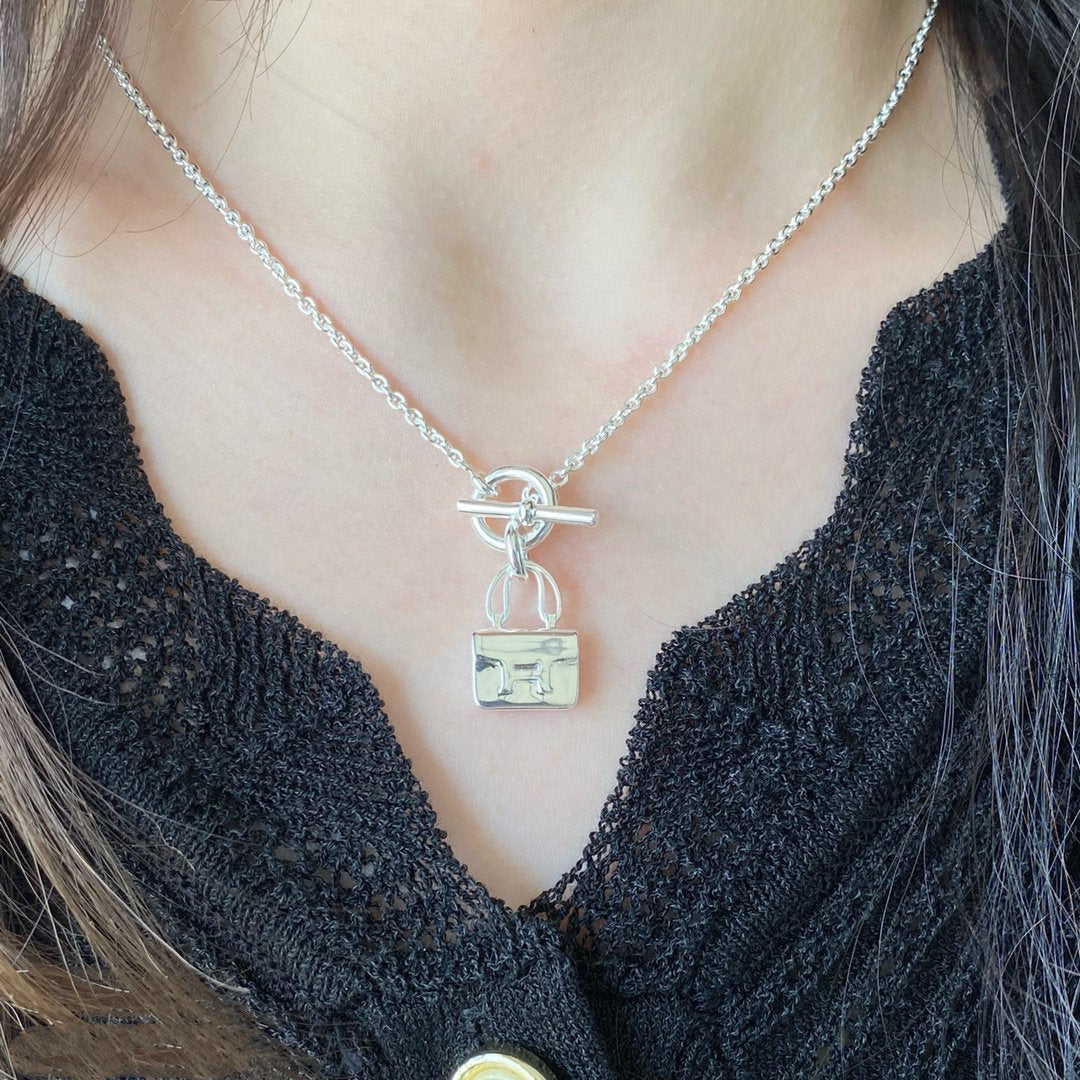 Hermes Constance Pendant Silver Necklace