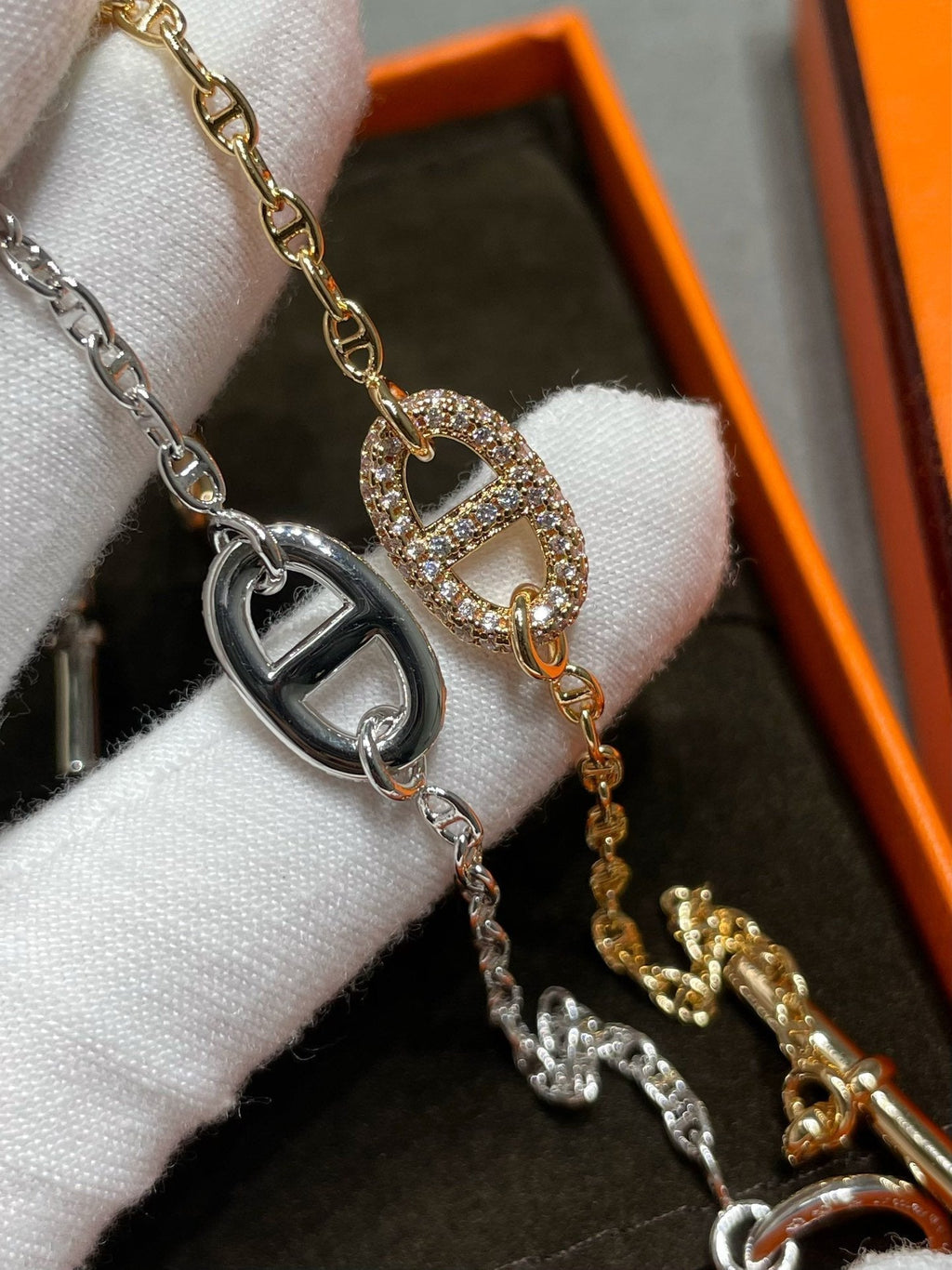 Hermes Chaine Echappee Cubic Zirconia Link Bracelet