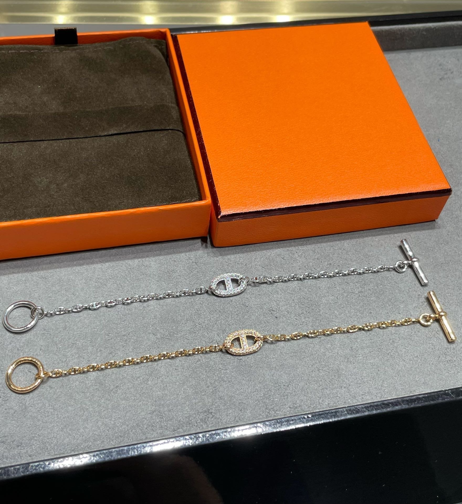 Hermes Chaine Echappee Cubic Zirconia Link Bracelet