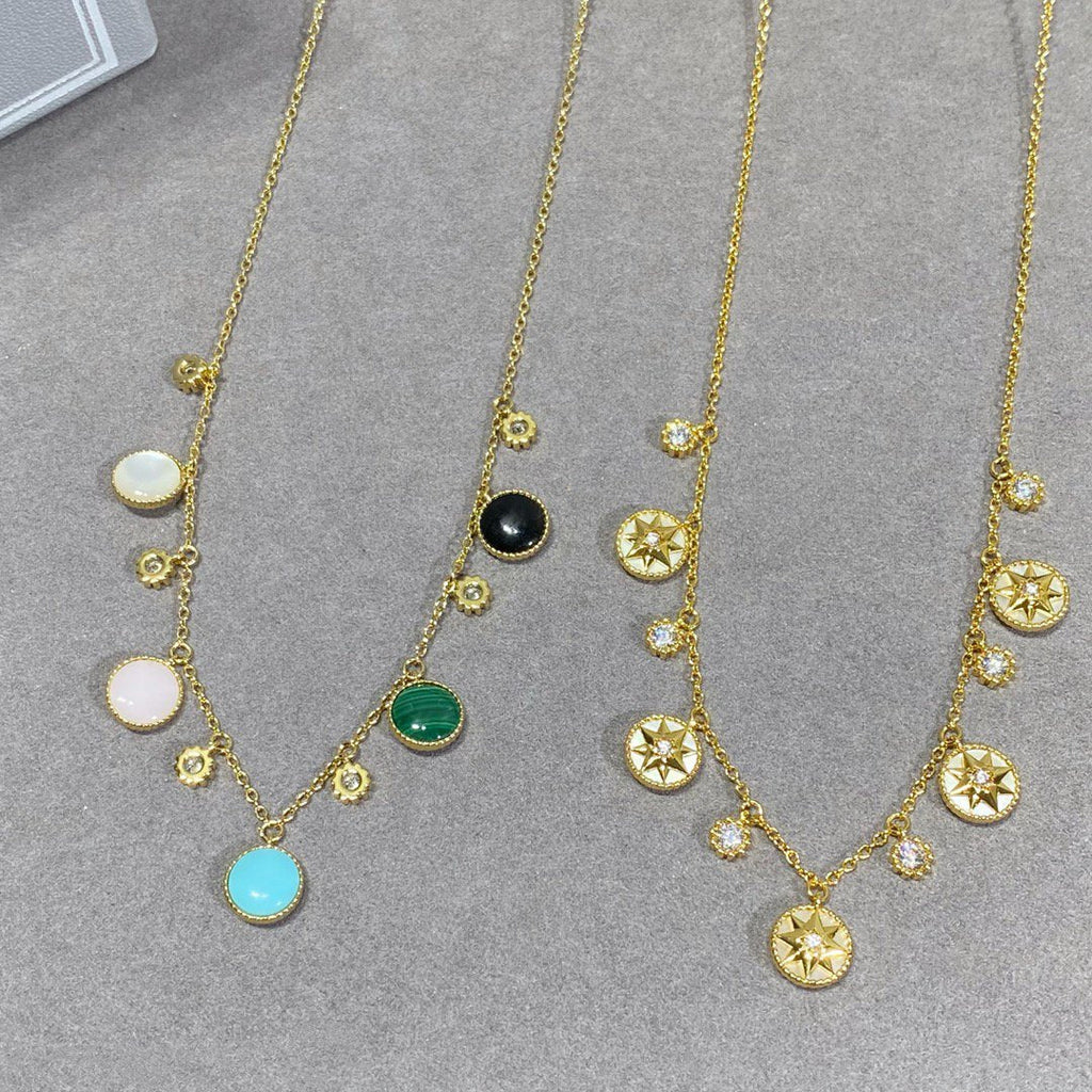 Dior Rose Vents Multi Color 5 Motif 6 Diamond Necklace