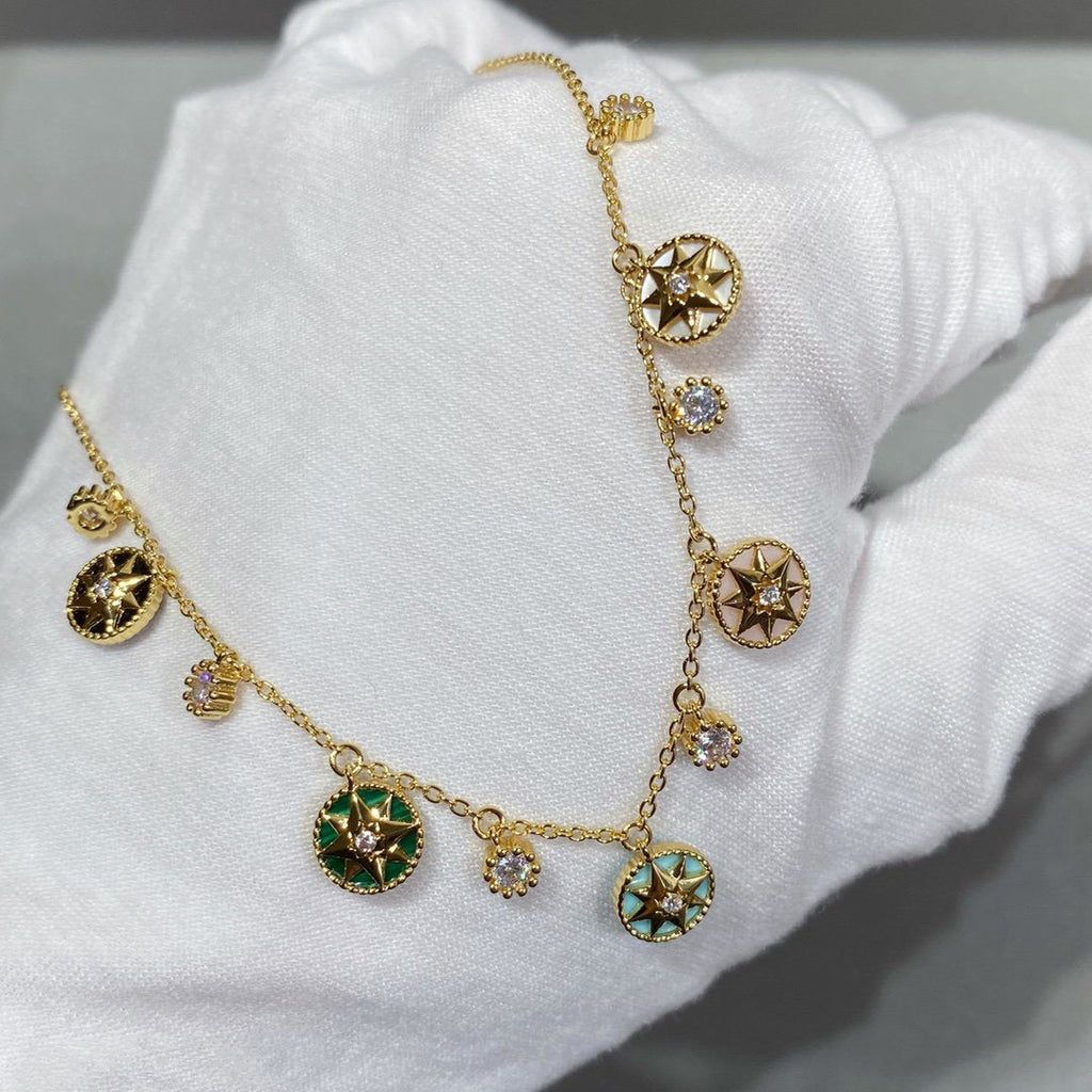 Dior Rose Vents Multi Color 5 Motif 6 Diamond Necklace