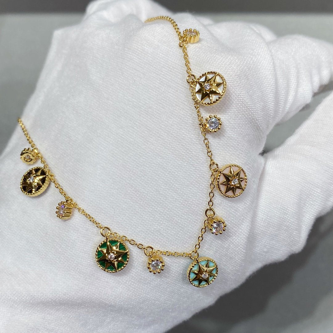 Dior Rose Vents Multi Color 5 Motif 6 Diamond Necklace