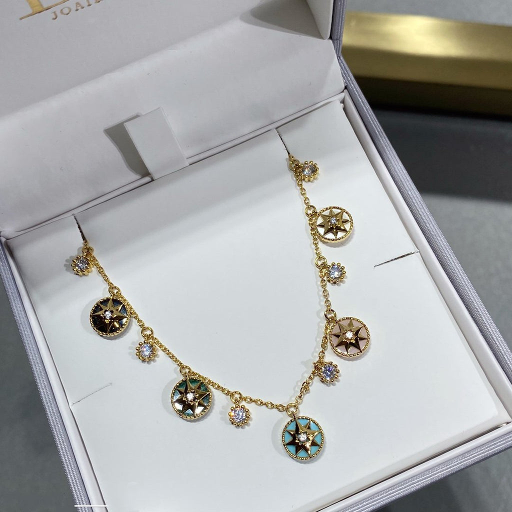Dior Rose Vents Multi Color 5 Motif 6 Diamond Necklace