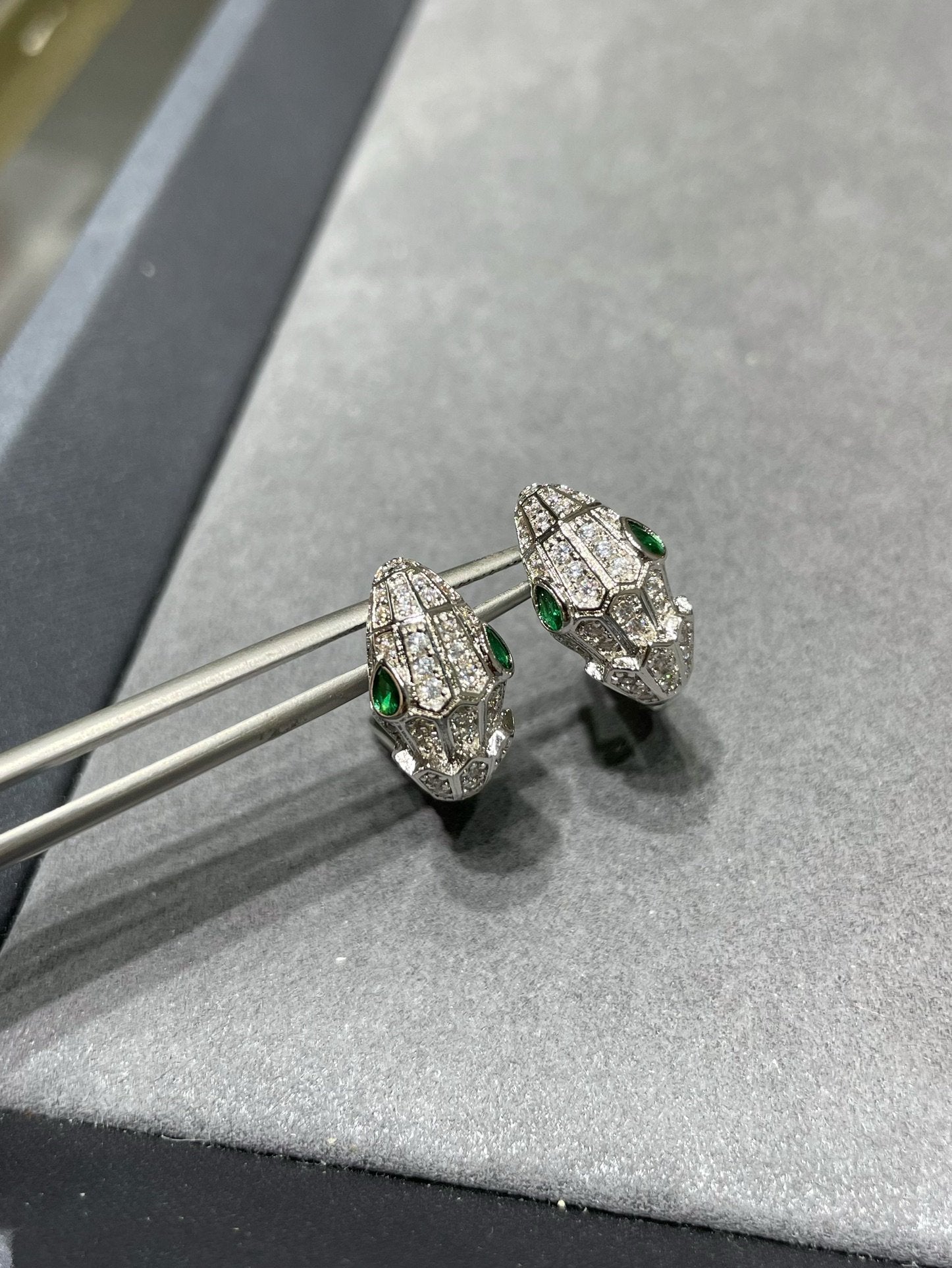 Bvlgari Silver Cubic Zirconia Small Serpent Earrings
