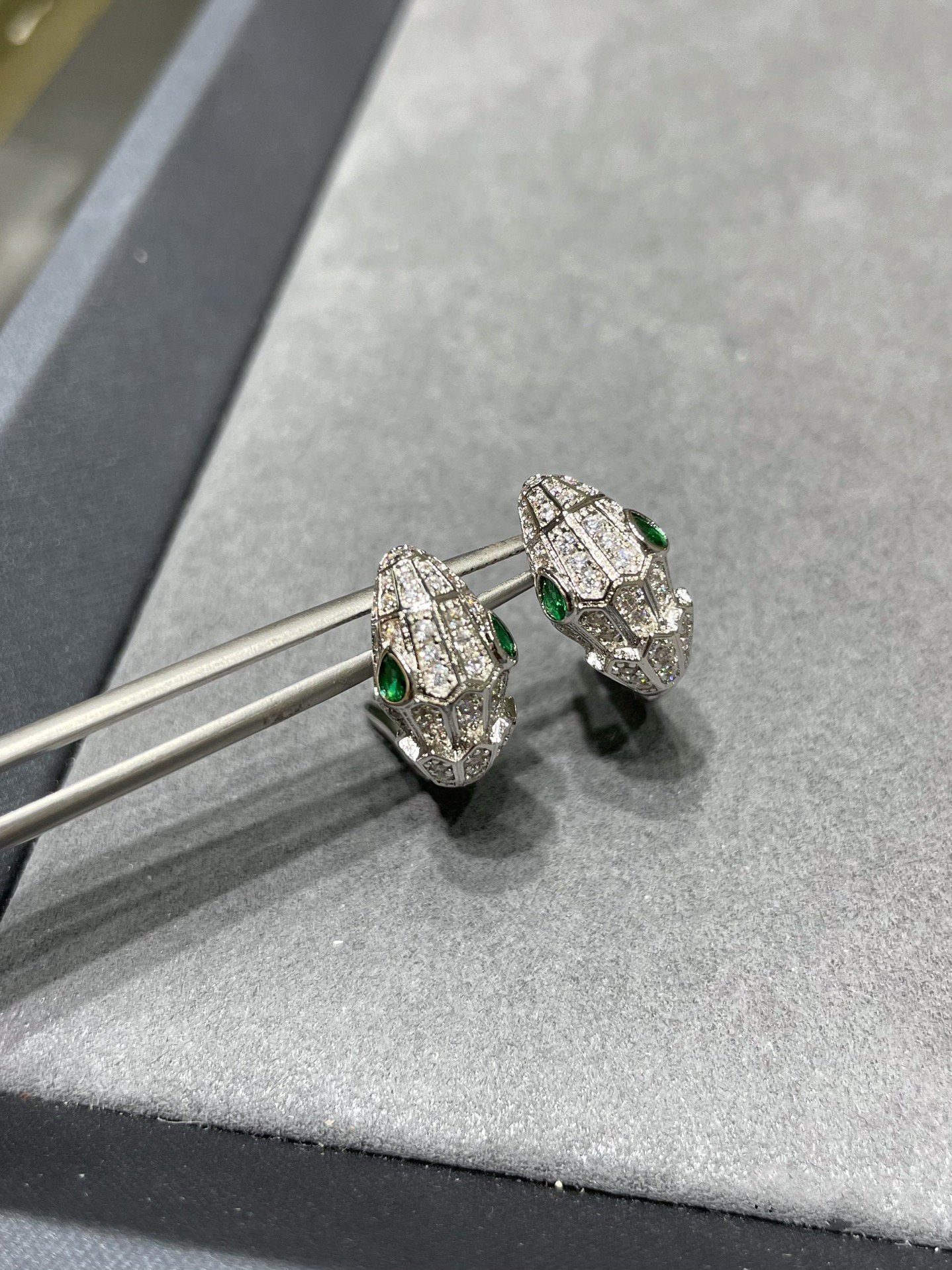 Bvlgari Silver Cubic Zirconia Small Serpent Earrings