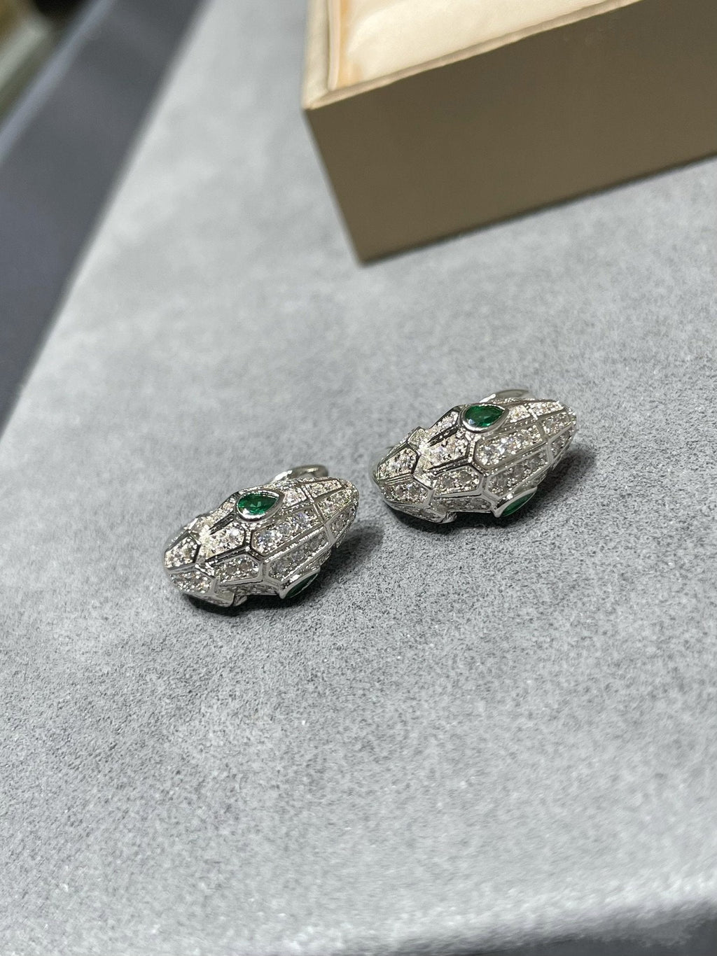 Bvlgari Silver Cubic Zirconia Small Serpent Earrings