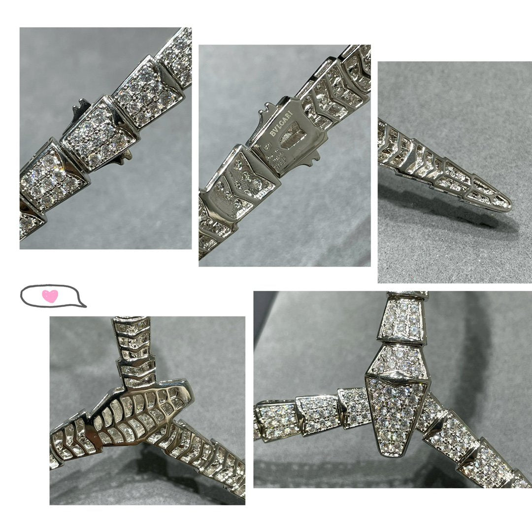 Bvlgari Serpenti Viper Pink Gold Cubic Zirconia Paved Necklace