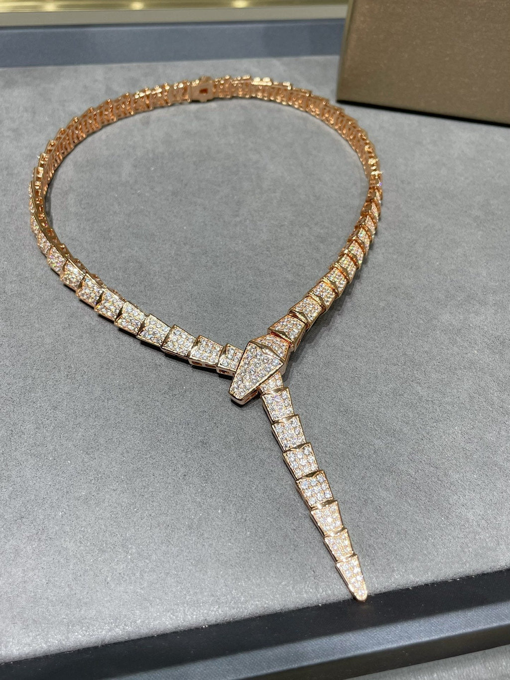 Bvlgari Serpenti Viper Pink Gold Cubic Zirconia Paved Necklace