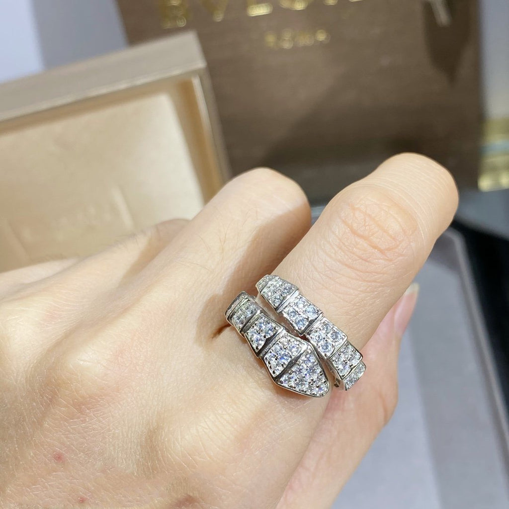 Bvlgari Serpenti Ring Silver Cubic Zirconia Paved