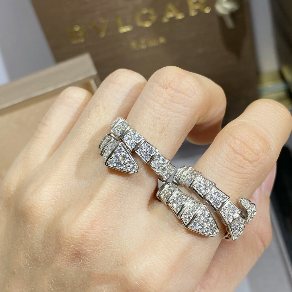 Bvlgari Serpenti Ring Silver Cubic Zirconia Paved