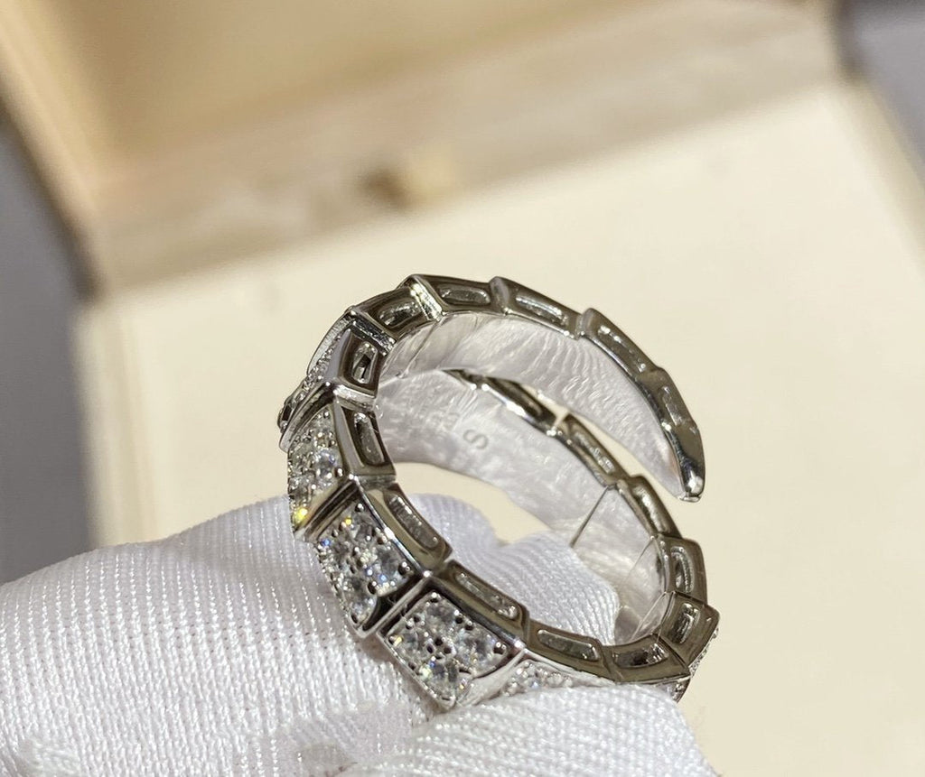 Bvlgari Serpenti Ring Silver Cubic Zirconia Paved