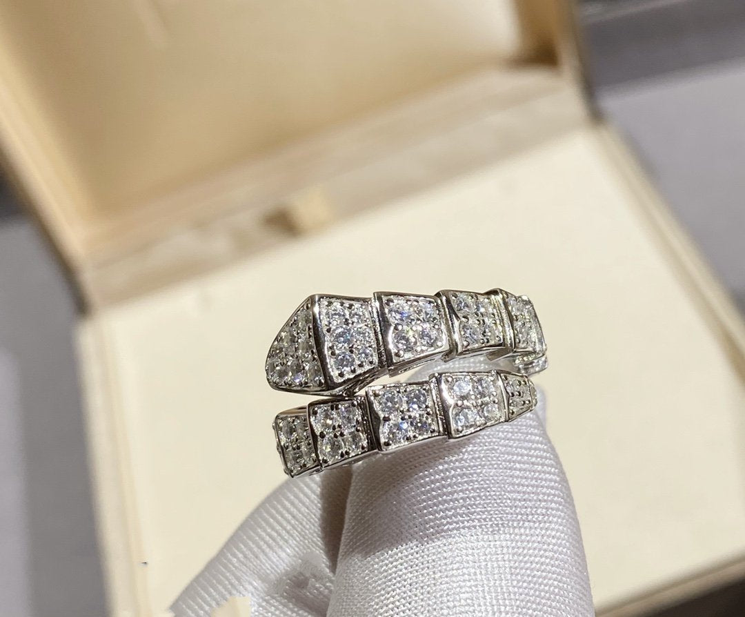Bvlgari Serpenti Ring Silver Cubic Zirconia Paved