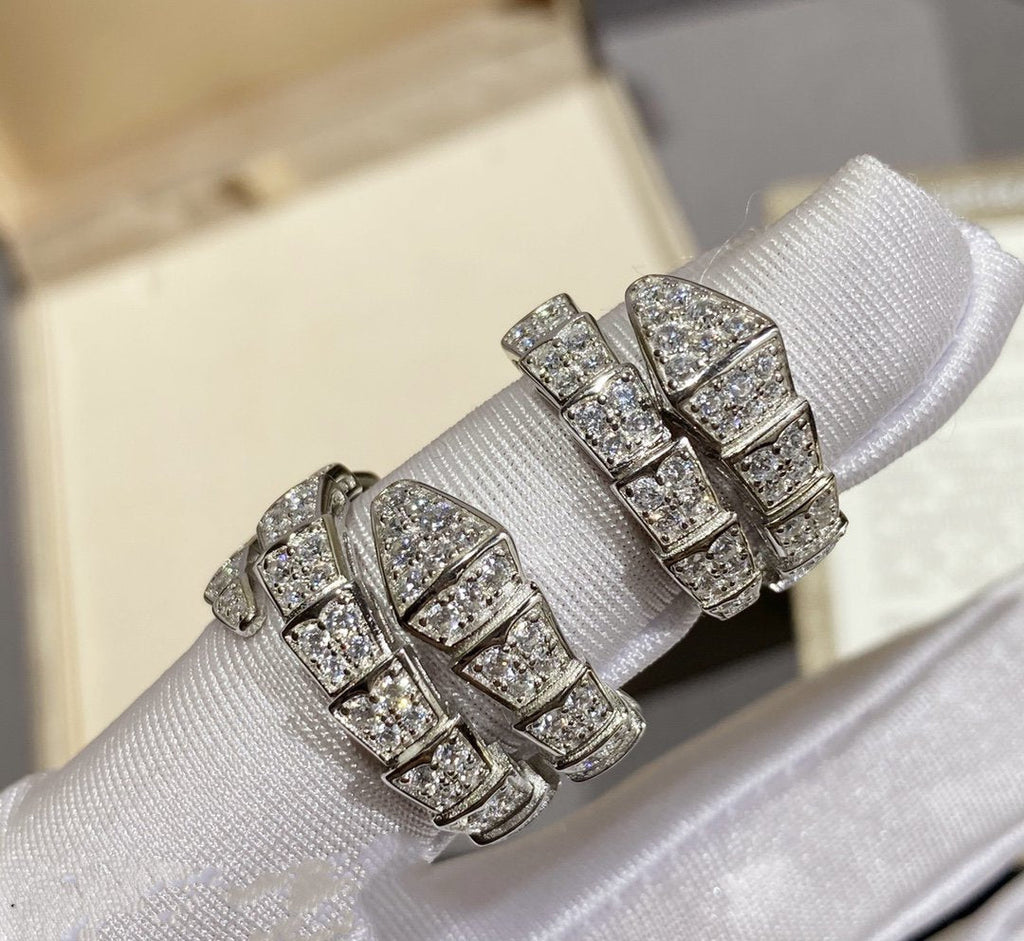 Bvlgari Serpenti Ring Silver Cubic Zirconia Paved