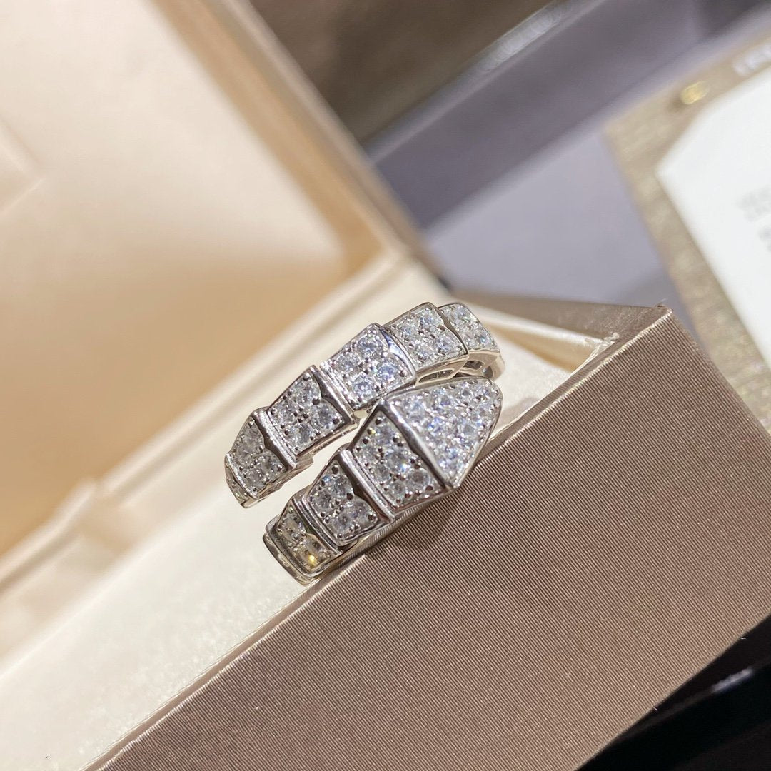 Bvlgari Serpenti Ring Silver Cubic Zirconia Paved