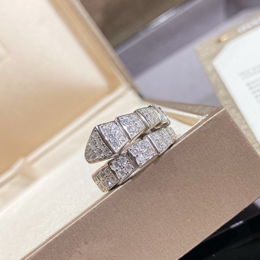 Bvlgari Serpenti Ring Silver Cubic Zirconia Paved