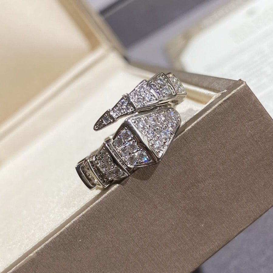 Bvlgari Serpenti Large Ring Silver Cubic Zirconia Paved