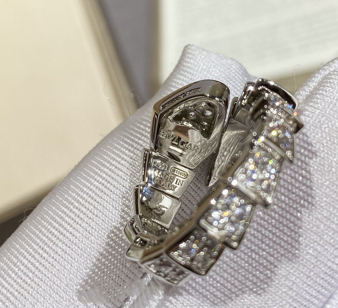 Bvlgari Serpenti Large Ring Silver Cubic Zirconia Paved