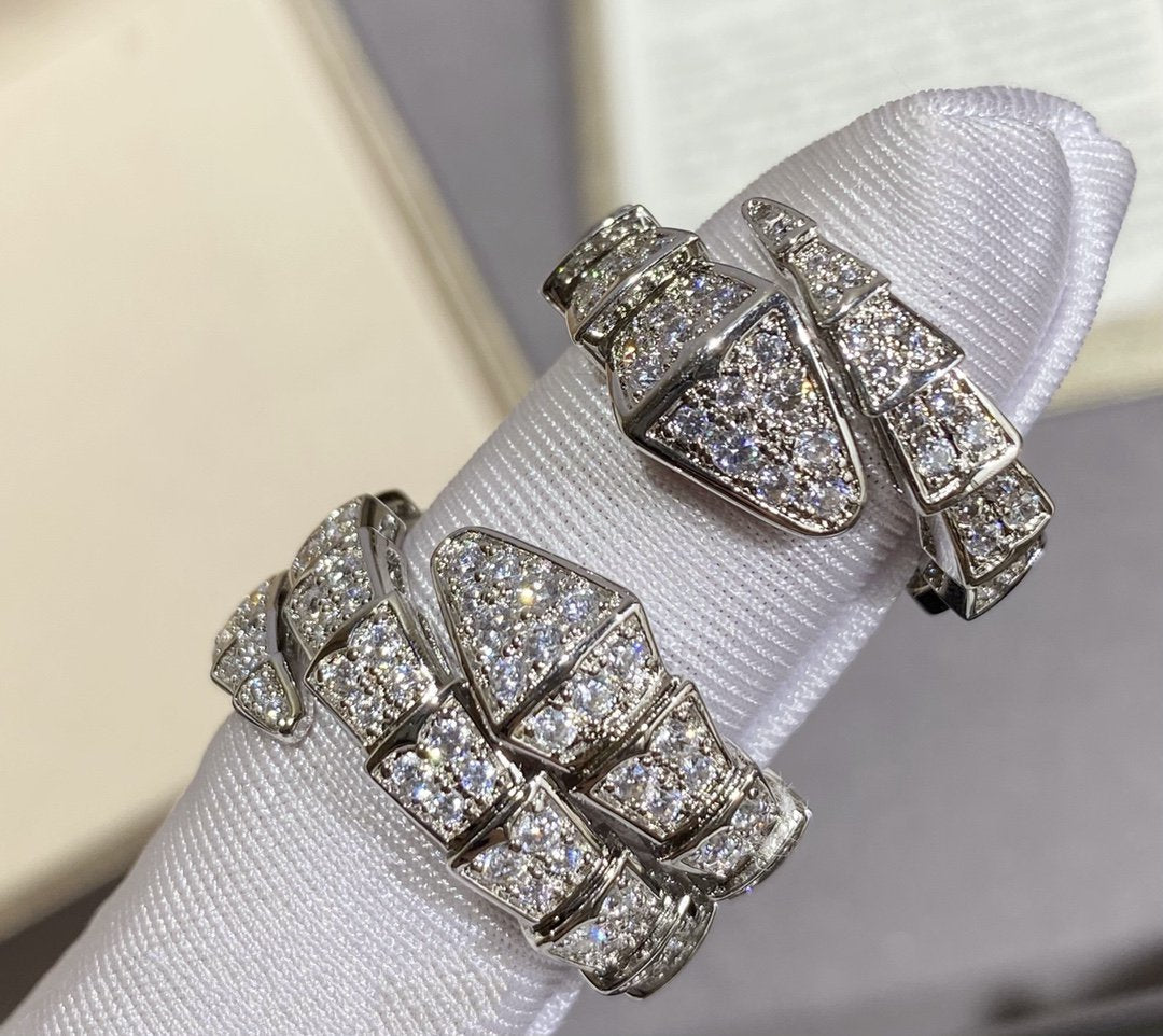 Bvlgari Serpenti Large Ring Silver Cubic Zirconia Paved